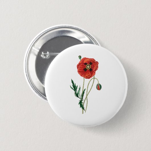 Rode papaverbloemen  schets ronde button 5,7 cm (Voorkant /achterkant)