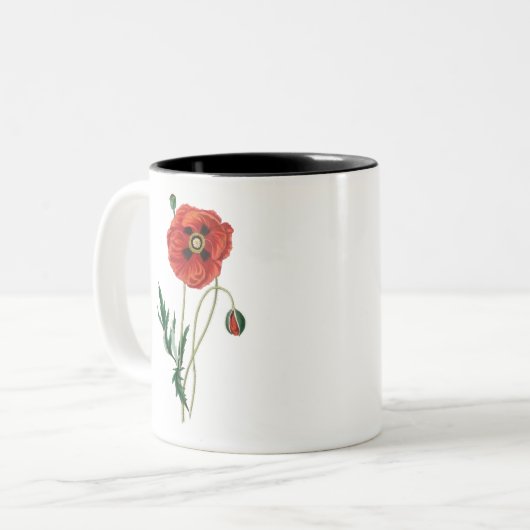 Rode papaverbloemen  schets tweekleurige koffiemok (Voorkant links)