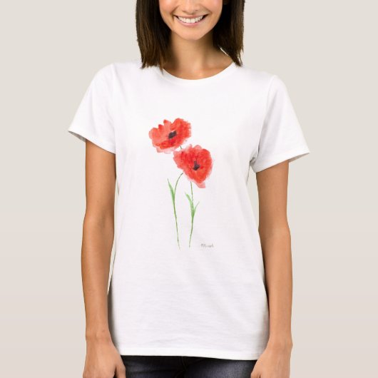 Rode papaverbloemen t-shirt (Voorkant)