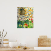 Rode papaverbloemen Waterverf gekleurd venster Poster (Keuken)