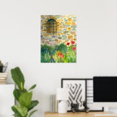 Rode papaverbloemen Waterverf gekleurd venster Poster (Thuiskantoor)