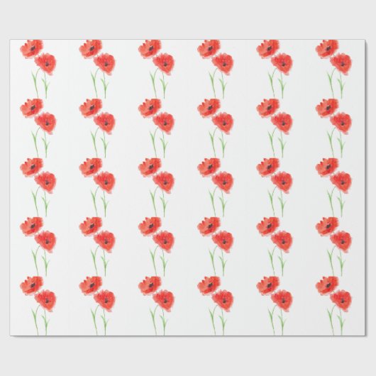 Rode papaverbloemen waterverf papaver Patroonchic Cadeaupapier (Vlak)