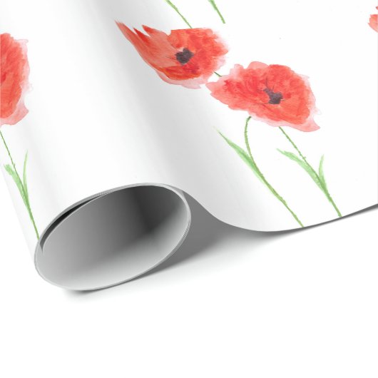 Rode papaverbloemen waterverf papaver Patroonchic Cadeaupapier (Rol Hoek)