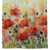 Rode papaverbloemen, zachte waterverf. douchegordijn (Voorkant)