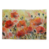 Rode papaverbloemen, zachte waterverf. kussensloop (Achterkant)