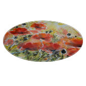 Rode papaverbloemen, zachte waterverf. snijplank (Hoek)