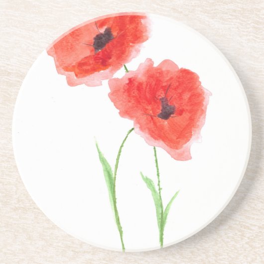 Rode papaverbloemen zandsteen onderzetter (Voorkant)