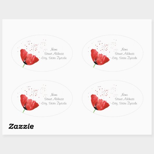 Rode papaveretiketten ovale sticker (Vel)