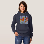 Rode papaverflorale Waterverf Paarse fluitpatroon Hoodie (Voorkant volledig)