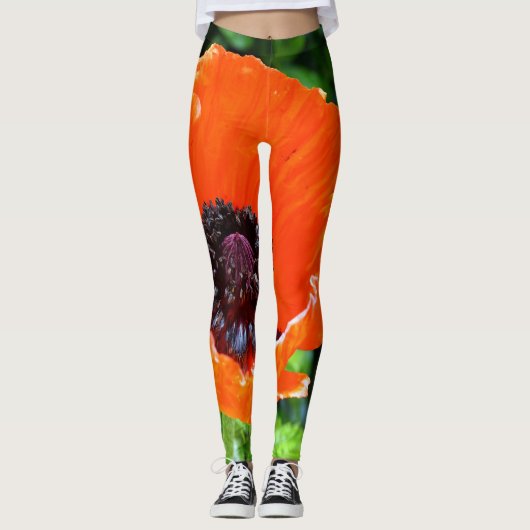 Rode papaverfoto leggings (Voorkant)