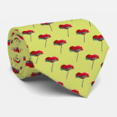 Rode papaverpatroon op lentegroen stropdas (Opgerold)