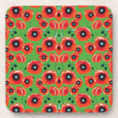 Rode papavers appelgroen bier onderzetter (Voorkant)