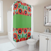 Rode papavers appelgroen douchegordijn (In situ)