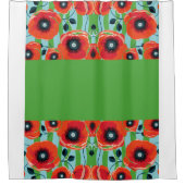 Rode papavers appelgroen douchegordijn (Voorkant)