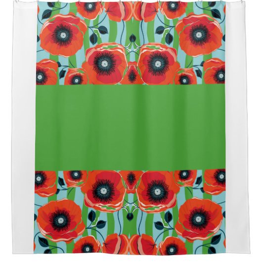 Rode papavers appelgroen douchegordijn (Voorkant)