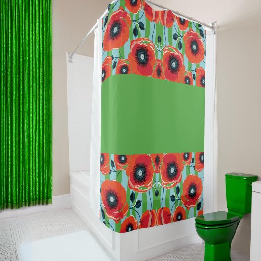 Rode papavers appelgroen douchegordijn