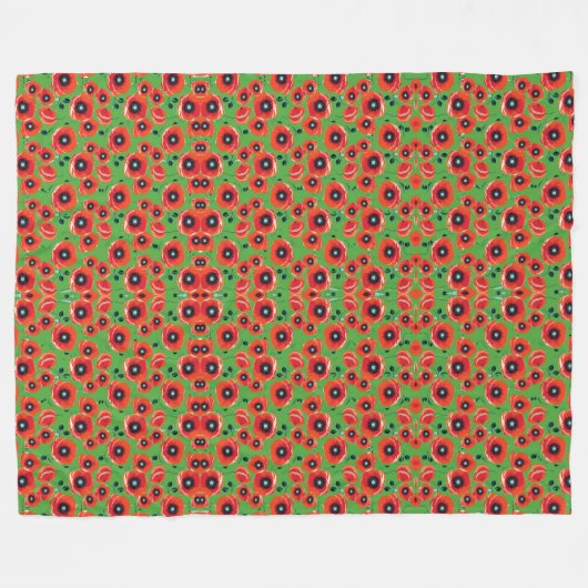 Rode papavers appelgroen fleece deken (Voorkant (Horizontaal))
