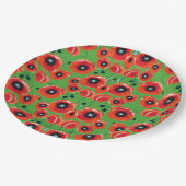 Rode papavers appelgroen papieren bordje (Gekanteld)