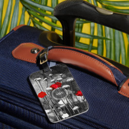 Rode papavers Black & White Floral Sjabloon Flower Bagagelabel