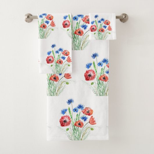 Rode papavers bloemen Blauwe Cornbloemen Vers Bad Handdoek (Insitu)