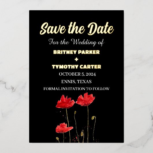Rode papavers bloemenfoto QR code bruiloft Folie Uitnodiging (Voorkant)