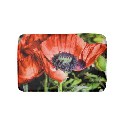 Rode papavers en bloemen Flora Foto Bath Mat (Voorkant)