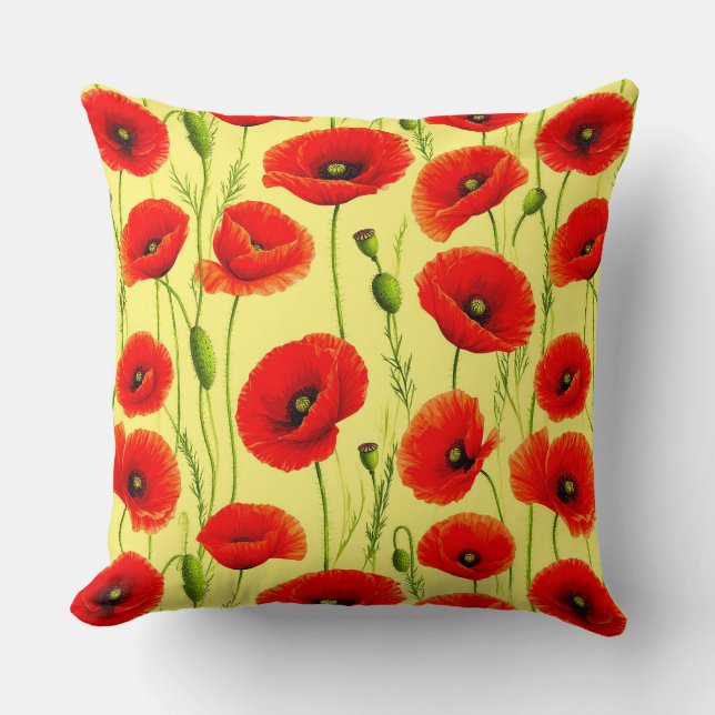 Rode papavers en groene stengels kussen (Voorkant)