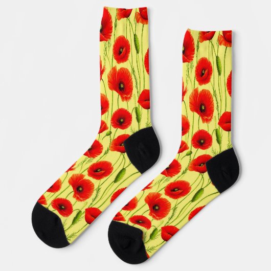 Rode papavers en groene stengels sokken (Links)