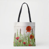 rode papavers en kattails tote bag (Voorkant)