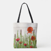 rode papavers en kattails tote bag (Achterkant)