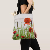rode papavers en kattails tote bag (Dichtbij)