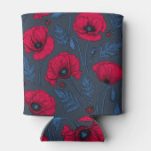 Rode papavers en ladybugs op donkerblauw blikjeskoeler (Achterkant)