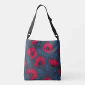 Rode papavers en ladybugs op donkerblauw crossbody tas (Achterkant)