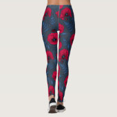Rode papavers en ladybugs op donkerblauw leggings (Achterkant)