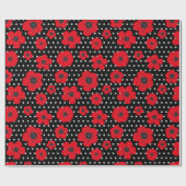 Rode papavers en pooldots cadeaupapier (Vlak)