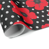 Rode papavers en pooldots cadeaupapier (Rol Hoek)