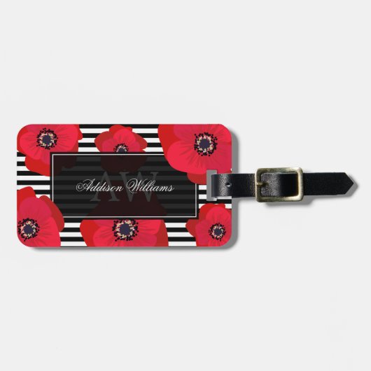 Rode papavers en strepen - Monogrammen Bagagelabel (Voorkant horizontaal)