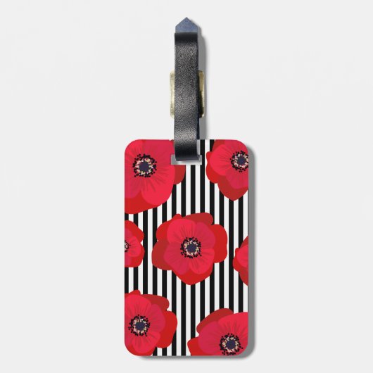 Rode papavers en strepen - Monogrammen Bagagelabel (Achterkant verticaal)