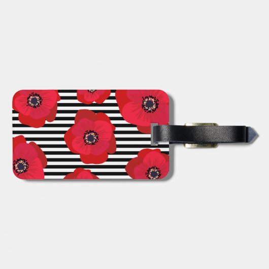 Rode papavers en strepen - Monogrammen Bagagelabel (Achterkant horizontaal)