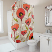 Rode papavers Fijne Girly Bloemen Retro Douchegordijn (In situ)