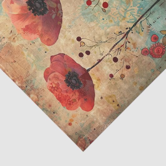 RODE PAPAVERS IN WEIDECOLLAGE DECOUPAGE TISSUEPAPIER (Detail)