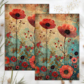 RODE PAPAVERS IN WEIDECOLLAGE DECOUPAGE TISSUEPAPIER