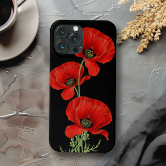 Rode papavers kleurige Vintage botanisch iPhone 13 Pro Max Hoesje