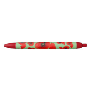 Rode papavers met bijenkust. Kleurenpen Zwarte Inkt Pen