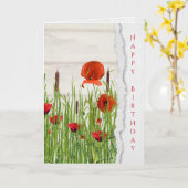 rode papavers met cattailsverjaardag kaart (Gele Bloem)