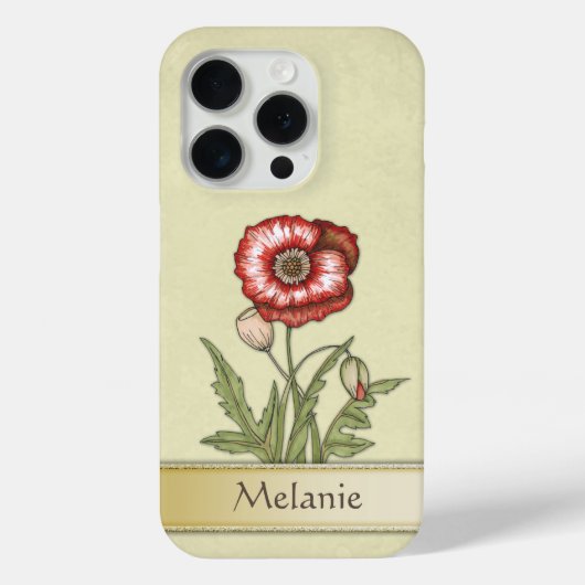 Rode papavers met naam of monogram Case-Mate iPhone case (Achterkant)