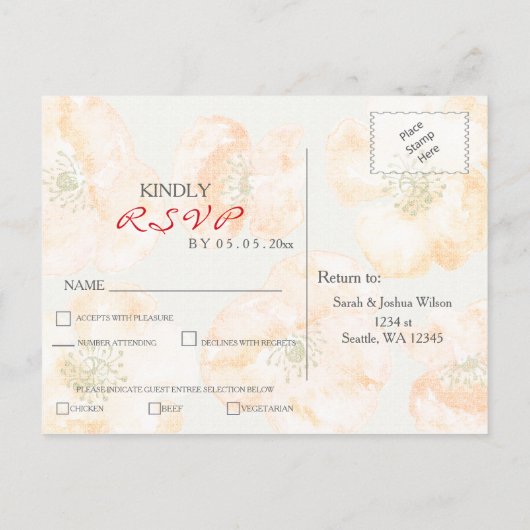 rode papavers moderne bloemenbruiloft rsvp uitnodiging briefkaart (Achterkant)