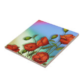 Rode papavers op de achtergrond met meerdere kleur tegeltje (Zijkant)