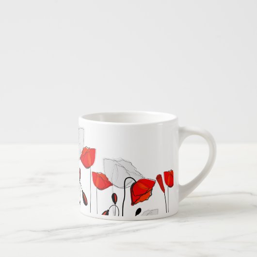 Rode papavers op een rij espresso kop (Rechts)