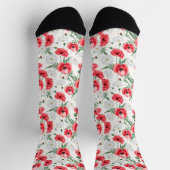 Rode papavers op wit, bloemig sokken (Top)